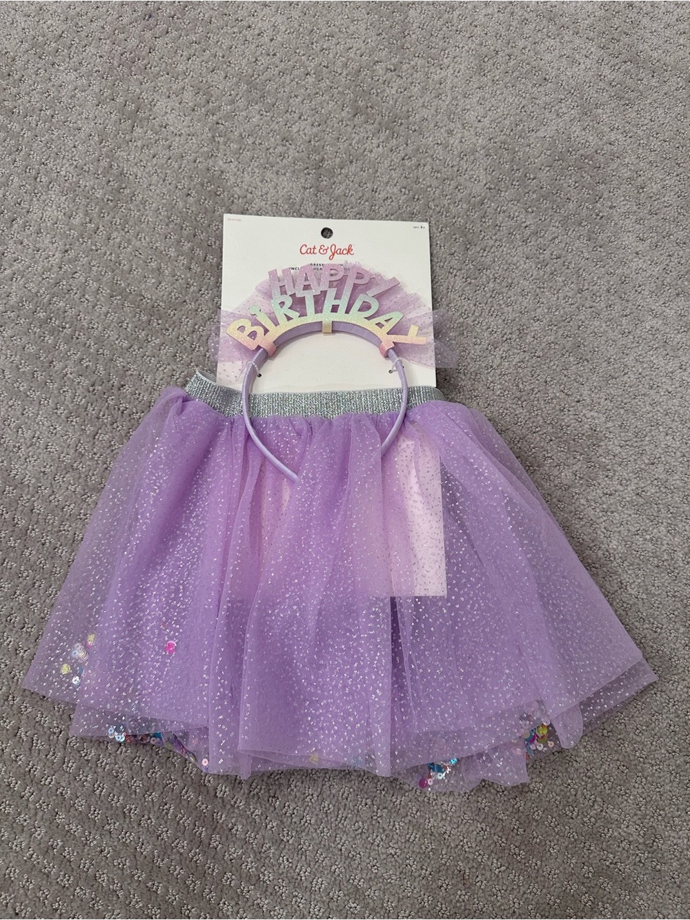 NWT Cat & Jack Girls Birthday Tutu Skirt & Headband Set Purple